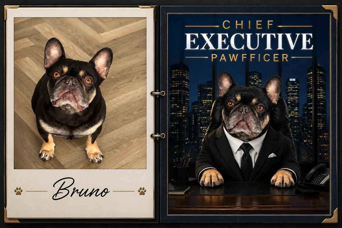 Bruno's photo beside his chief executive pawfficer portrait
